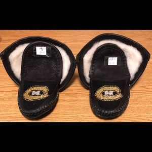 Handmade leather beaded moccasins fully sheep shearling rubber soled MENS 8-10